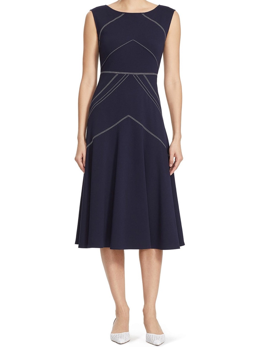 Lafayette 148 New York Natasha Chambray Fit and Flare Midi Denim Dress size 8